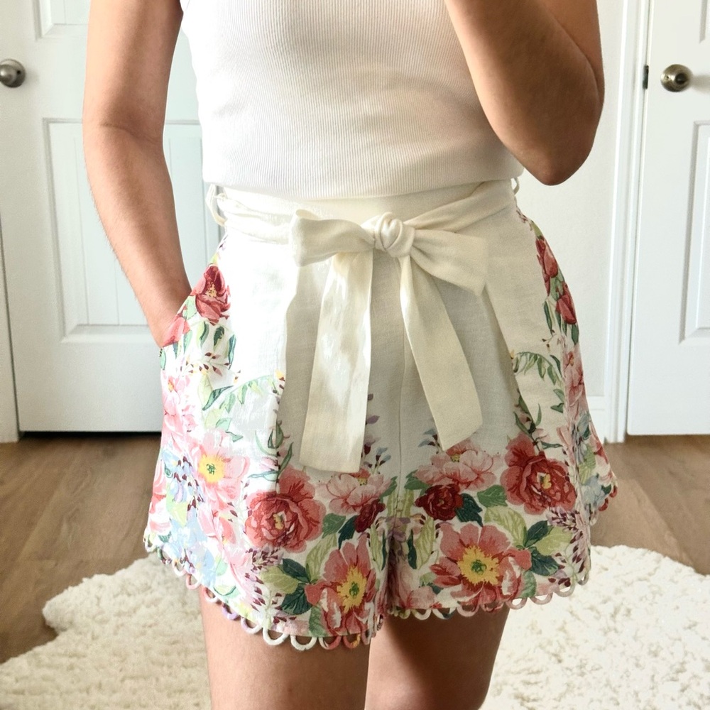 Zimmermann Floral High-Waist Linen Shorts in 0 - Picture 9 of 10